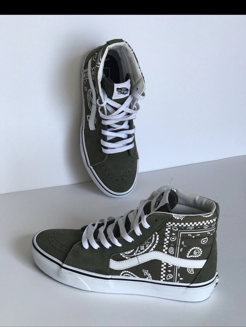 Vans Peace Paisley Sk8-Hi Olive Green Suede & Canvas Old Skool Men's size 7.5 - Picture 3 of 15